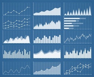business graphics and charts set. analysis and management of financial assets. information on charts, statistical data. growth and falling on information graphics infographics.