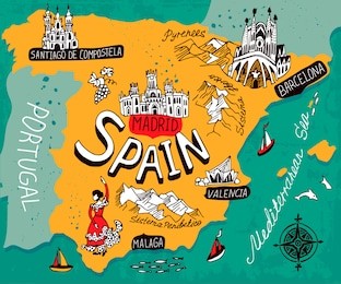illustrated map of spain