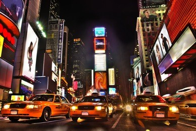 new york times square at night. all logos and trademarks are obscured.  i am the copyright holder of all photos/art composed into the image.