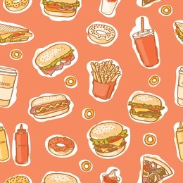 seamless fast food pattern on red background