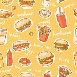 seamless colorful fast food pattern 