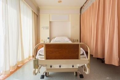 interior of an empty hospital room.