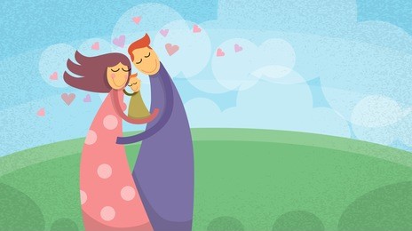 happy family parents love with child embrace outdoors vector illustration
