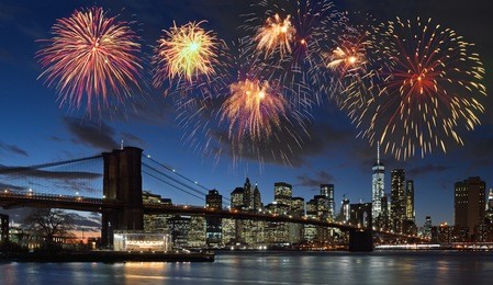 fireworks over manhattan, new york city.