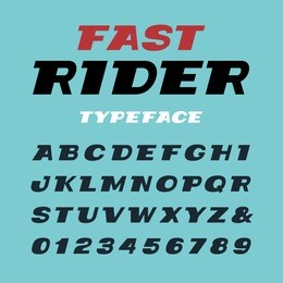 wide italic font. vector alphabet with latin letters and numbers.