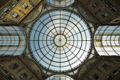 glass-vaulted roof of galleria vittorio emanuele ii, arcade, milan, lombardy, italy