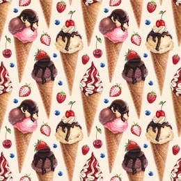 watercolor illustration of ice cream. seamless pattern