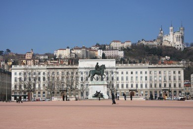 place bellecour and fourviere basilica in lyon
