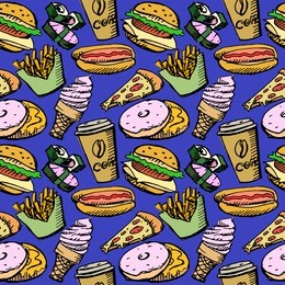seamless background by fast food elements. vector stock illustration