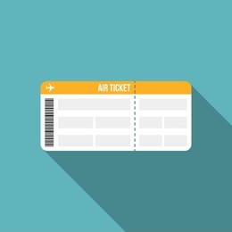 air ticket or boarding pass icon with long shadow, flat design
