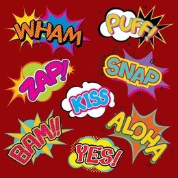 set of comic text, pop art style.