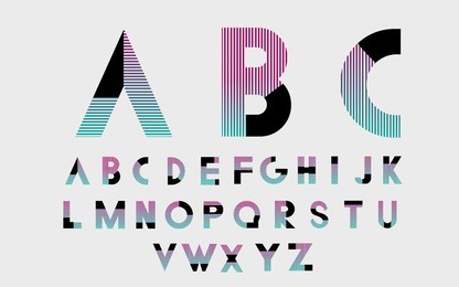 black alphabetic fonts and numbers with color lines. vector illustration.