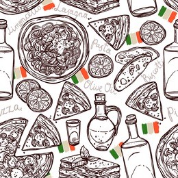 italian food hand drawn seamless pattern