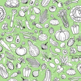 seamless background made of different hand drawn vegetables