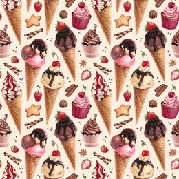 watercolor illustration of ice cream. seamless pattern