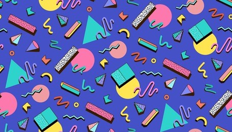 bright vector template 80s. abstract geometric shapes on a blue background. illustration for hipsters memphis style.