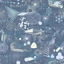 sacred geometry symbols and elements wallpaper seamless textile pattern. science and technology background. chemistry laboratory vector. lab illustration.