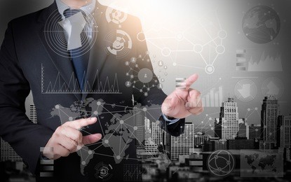 businessman working with modern technology  effect as business strategy concept