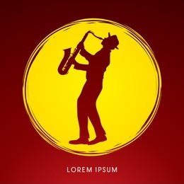 man playing saxophone, designed on moonlight background graphic vector.