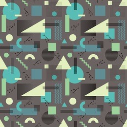 abstract geometric background vector seamless pattern in fashion retro style of memphis italian design group 80s for fabric, paper print and website backdrop.