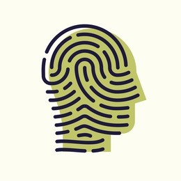 cool flat line vector fingerprint human profile. head symbol. privacy and personal information protection with fingerprint scanning. fingerprint in shape of man profile