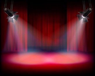 the stage with red curtain. vector illustration.