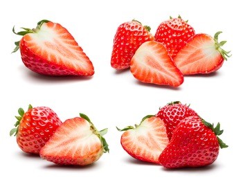 a set of fresh strawberry isolated on white background.