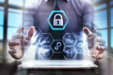 business man using modern tablet computer. cyber security concept. business tehnology and internet concept.