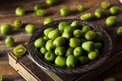 green organic kiwi berries in a bowl