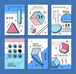 a set of cards with geometric elements memphis. bright composition hipster party, festival, birthday card.