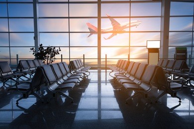 airplane, view from airport terminal.