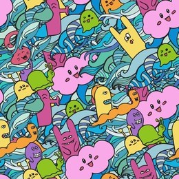  funny monsters graffiti. hand drawn sketch art. doodle vector illustration. can be used for backgrounds, t-shirts.  seamless pattern