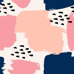 hand painted brush strokes in navy blue, pastel pink and black on cream background. seamless abstract repeating background.