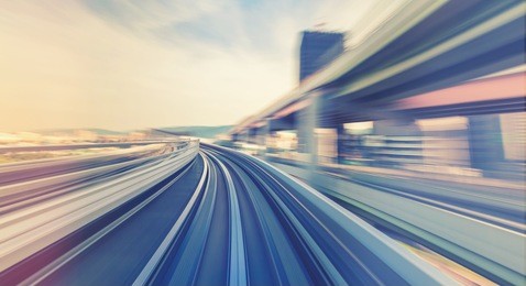 abstract high speed technology pov concept image via the kobe portliner monorail