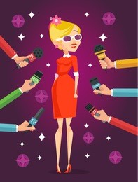 journalist interviews celebrity girl. vector flat illustration