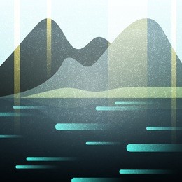 landscape  abstract retro  with texture. lake and  mountains.  island in ocean vintage style. nature an ancient engraving. 