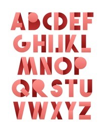 retro font in pink. alphabet letters for vintage design directions. 3d realistic 