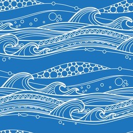 sea wave doodle seamless pattern in blue