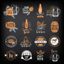 beer restaurant badges vector, alcohol menu design. vector drink elements hand-drawn graphic for beer flyer and template.