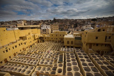 the tanneries in fes, morocco under construction