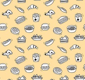 various food doodle seamless background suitable for restaurant
