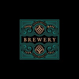 flourishes elegant ornament label template with hop in trendy linear style. vector illustration.