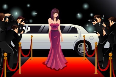 a vector illustration of fashionable woman going to a red carpet event