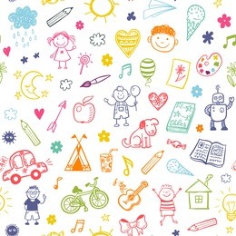 seamless pattern with doodle children drawing. 