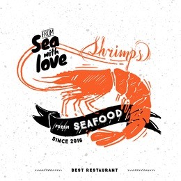 sketched styled shrimps with different elements. white background   