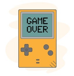 game over, a hand drawn vector illustration of a handheld gaming device with game over shows up on the screen (editable).