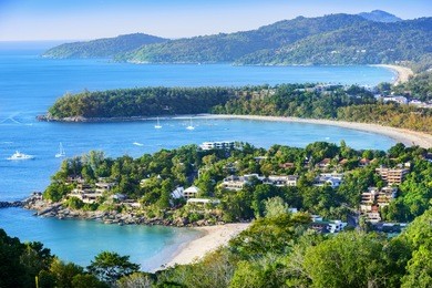 landscape of phuket. patong beach, karon beach, kata beach, taken from karon viewpoint. located in phuket, thailand.
