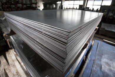 stainless steel sheets deposited in stacks