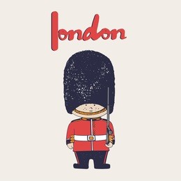 hand drawn vector illustration of queen's guard/ british army soldiers/ london/can be used as kids or baby's shirt design/textile/ fashion graphic