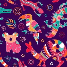 colorful seamless pattern with australian animals